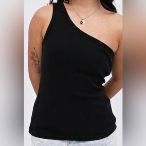 New NWT Preloved Canada one shoulder tank top black cotton XS S Small